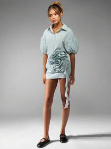 MISSGUIDED Puff Sleeve Gingham Check Summer Coordinates Set With 3D Floral Detail Mini Skirt Two Piece Outfit Spring Holiday Resort Wear Vacation Casual Set