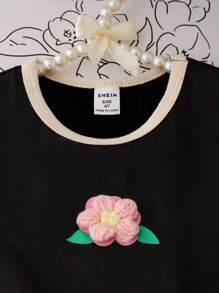 SHEIN Conjunto de 2 piezas de top de tirantes con estampado floral e falda de tul con volantes, moda INS para niña joven