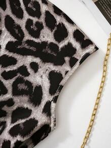 Stylish Tween Leopard Dress: Sleeveless Stand Collar Shirt Dress With Zipper And Belt Short Length Perfect For Girls - Black - View 4