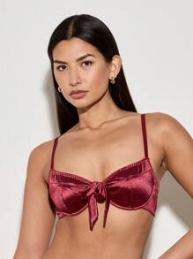 AiiRZ 2 Pack Luxury Satin Bow Front Bralette Underwired Push Up Padded Party Evening Holiday Resort Bra Spring Summer Collection - Multicolor - View 5
