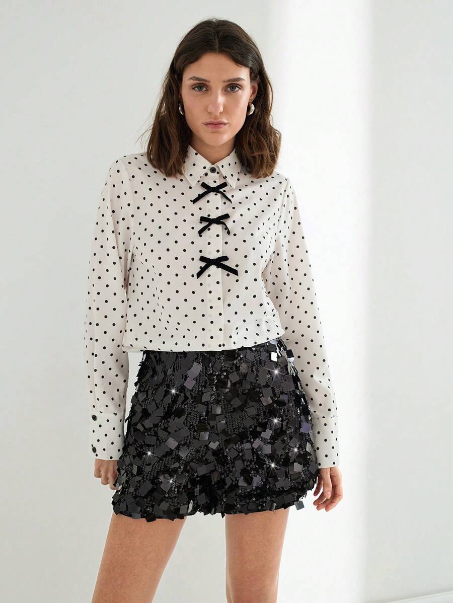 Maija 女士黑色亮片侧拉链短裤，宽松高腰优雅时尚夏季适合节日派对、音乐节