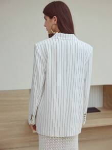 MOTF STUDIO LINEN STRIPED DOUBLE BREASTED BLAZER