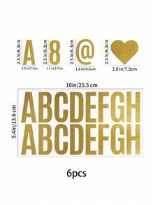 6pcs, 6.35 Cm Waterproof Large Golden Self-Adhesive Letter Decoration Sticker DIY Mailbox Sticker Hot Stamping Letter Sticker Large Alphanumeric Symbol Sticker Decorative Self-Adhesive, - Multicolor - View 2