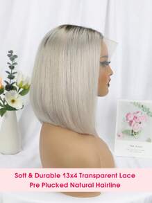 渐变银色蕾丝前假发 10-12 英寸短波波头真人发假发 13x4 透明蕾丝波波头假发女士