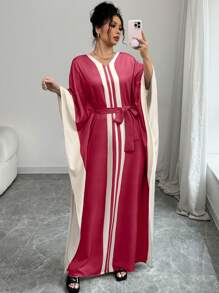 Elenzga Women's Color Block Hooded Dress Evening Gown - Hot Pink - View 4