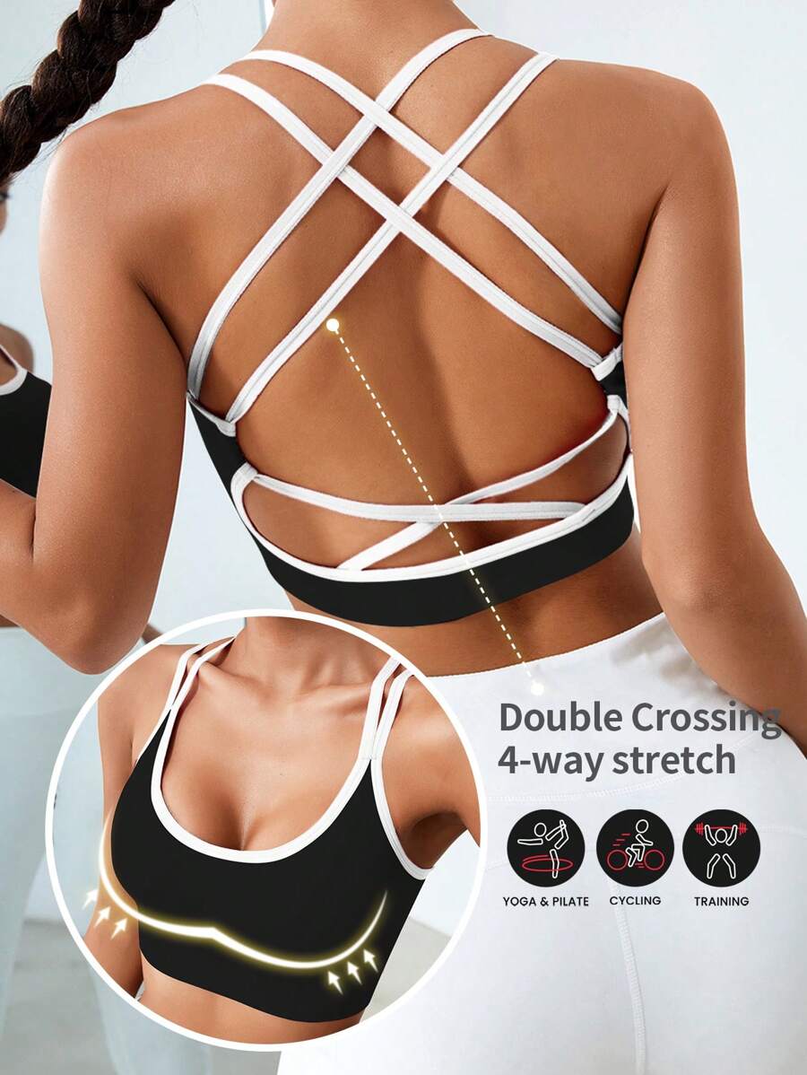 Slayform Slayform 1pc Cross Strap Contrast Color Sports Bra Glowmode Workout - Multicolor - View 1