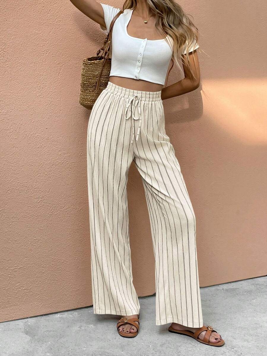 SHEIN Frenchy Women Casual Striped Straight Leg Pants,Business Casual Woman Summer