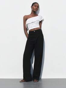 Maija 2025 White Summer Elegant Date Casual Asymmetrical Shoulder Apricot Crochet Rose Crop Top,Music Festivals Beach Vacations Outings Parties Weddings - White - View 6