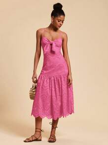 Travachic 纯色孔眼刺绣前系带吊带女式连衣裙 - 玫紅色 - 查看 4