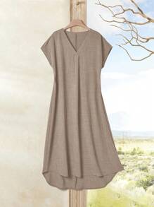 Rusticease Women V-Neck Batwing Sleeve High-Low Hem Dress, Summer Long Dress,Summer Dresses For Women