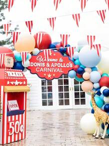 SHEIN 20 件/套狂欢节马戏团彩旗横幅，红白条纹三角旗彩旗，适用于狂欢节马戏团生日派对装饰 - 彩色 - 查看 2