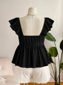 SHEIN Frenchy Plus Size Women Asymmetric Hem V Neck Casual Tee Shirt, Elegant Everyday Wear, Fashionable Design, New Spring/Summer Pink - Black - View 2