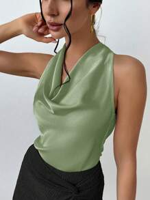 Firerie Apricot Neck-Tie Drape Collar Simple Elegant Women Blouse,Rave Top - Mint Green - View 5
