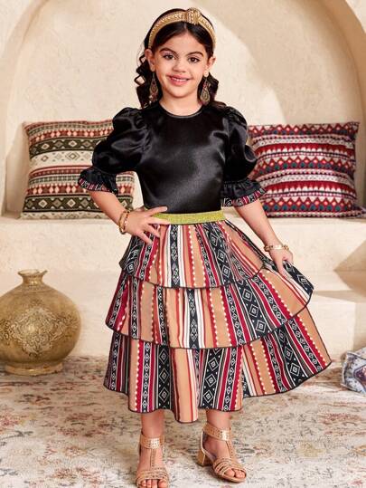 SHEIN DRMZ 少女梭织纯色上衣和修身短裙两件套