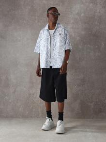 SUMWON Boxy Fit Casual Short Sleeve Button-Down Shirt Urban Streetwear Abstract Print Lightweight Summer Spring Festival Party Vacation Modern Design - Multicolor - View 5