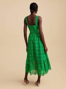 Travachic 绿色刺绣装饰简约休闲连衣裙，适合夏季，女士夏季服装，夏季，夏季服装，女士，女士音乐会服装，波西米亚风，热带度假，女士浪漫夏季连衣裙，女士波西米亚风连衣裙，女士度假连衣裙，新品女士连衣裙 - 綠色 - 查看 3