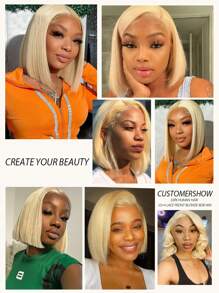 613# Blonde Color Lace Front Wig 10--12inch Short Bob Human Hair Wig 13x4 Transparent Lace Bob Wig For Woman Halloween Costumes - S613 - View 10