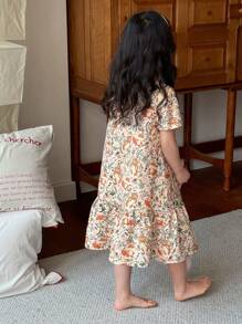 Zikori Zikori Camisola Larga com Decote Redondo e Estampa Fofa de Raposa e Tigre para Meninas Jovens