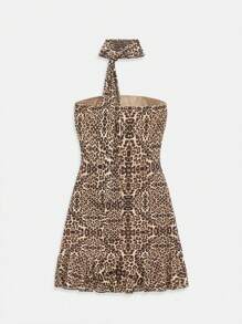 Maija 2025 夏季新款办公室时尚优雅装荷叶边领豹纹荷叶边下摆音乐节海滩度假日常休闲浪漫都市度假适合郊游、派对、婚礼、宾客、复古风格、毕业季女装 - 咖啡棕 - 查看 11