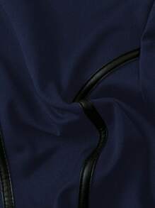 SHEIN Clasi Women Round Neck Ruffled Hem Zip-Up Jacket, Long Sleeve - Navy Blue - View 4