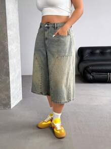 SHEIN ICON Vintage Distressed Loose Baggy 7/10 Length Jeans