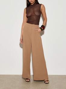 AiiRZ Pantalones elegantes de pierna ancha de cintura alta, pantalones de oficina/trabajo estilo Palazzo, pantalones de vestir profesionales con bolsillos laterales, colección de otoño e invierno
