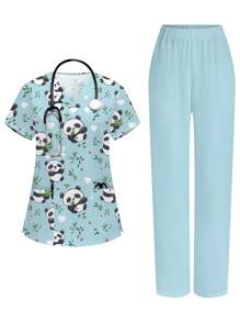 PopScrub Set de uniforme de enfermera con estampado de oso, que incluye blusa de pico y pantalones. Conjunto de ropa de entrenamiento. Conjunto de uniformes estampados para mujeres con cuello en V con textura. Blusa casual de manga corta para trabajo. Blusa fruncida de escote en V para mujeres. Camisa de uniforme de enfermera de manga corta con cuello en V y 2 bolsillos. Camiseta gráfica suave y elástica con cuello en V y manga corta para mujeres. Conjunto de uniforme de enfermera/médico con estampado de corazón rosa, conejos y bolsillos. Conjunto de uniforme de trabajo sólido para peluquería de mascotas. Conjunto de uniforme de trabajo de manga corta para nutricionista. Conjunto de uniforme de trabajo de laboratorio funcional con múltiples bolsillos.