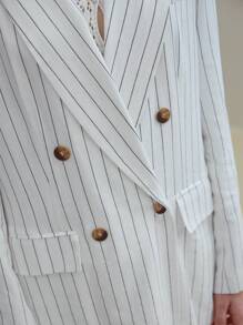 MOTF STUDIO LINEN STRIPED DOUBLE BREASTED BLAZER
