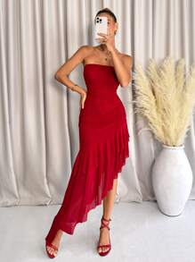 SHEIN Clasi 女士露肩荷叶边下摆连衣裙