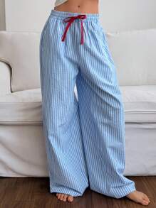 DAZY Striped Loose Drawstring Waist Pajama Cozy Pants, Fall - Blue - View 6