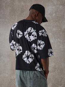 SUMWON Oversized T-Shirt mit Totenkopf-Muster, Gothic Alternative Fashion, kurze Ärmel, Rundhalsausschnitt, lässiger Streetwear-Stil, Halloween-Festival-Party, urbaner Grunge-Stil, Unisex-Oberteil