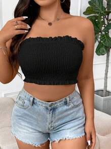 SHEIN EZwear Plus Size White Backdrop Vacation Tube Top Blouse - Black - View 5