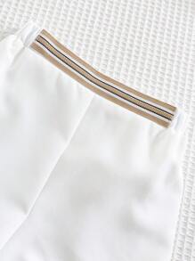 SHEIN Leap Crew 2 件装男婴休闲学院风可爱百搭夏季蓝色短袖领衬衫和短裤套装，适合生日派对、晚会、表演、婚礼、迎婴派对、婚礼嘉宾、花童、戒童、花童 - 彩色 - 查看 9