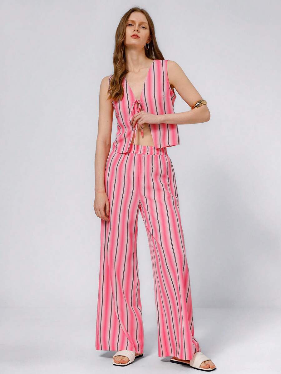 GENKIRA 2 件套女士条纹系带背心和裤子休闲装 - 彩色 - 查看 1