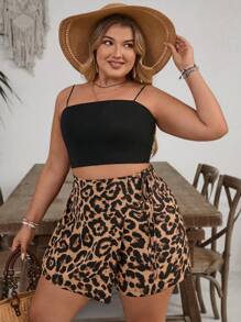 SHEIN VCAY 大码女式豹纹短裤，简约时尚设计，适合夏季 - 彩色 - 查看 6