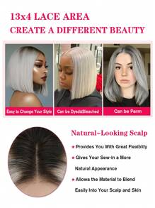 渐变银色蕾丝前假发 10-12 英寸短波波头真人发假发 13x4 透明蕾丝波波头假发女士