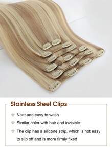 7PCS Straight Clip In Hair Extensions For Full Head 14-20 Inch Natural  Hair Extensions Clip Ins Remy Hair Extensions For Women Clip Ins Hair Halloween Costumes - S18/613 - View 4