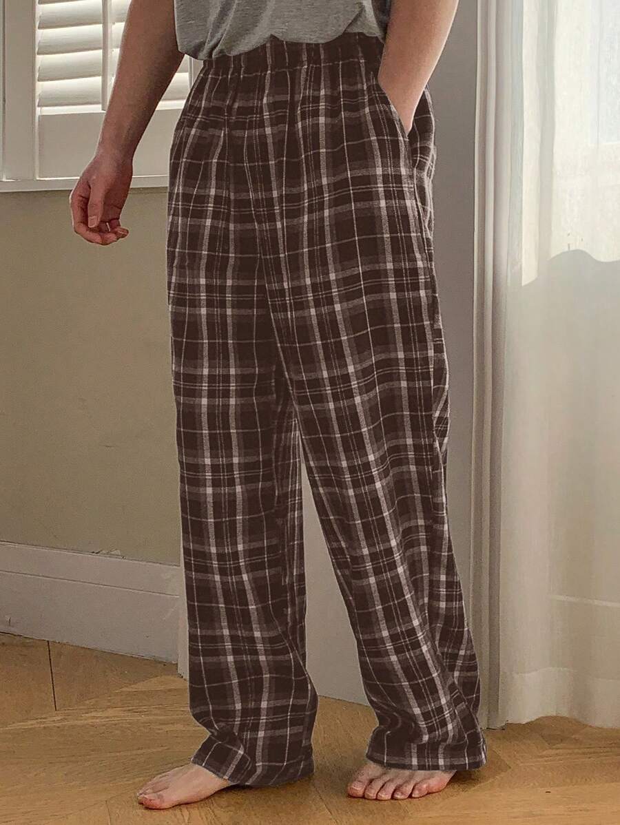DAZY Men's Spring Plaid Pajama Pants, Homewear Bottom - Brown - View 1