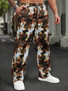 Manfinity LEGND Quần ống đứng thường ngày có dây rút in họa tiết toàn thân cỡ lớn cho nam - Nhiều màu - Xem 5