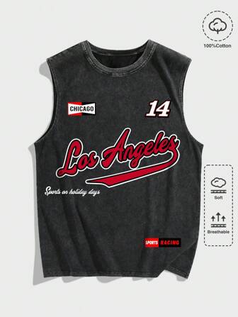 Prep Camiseta de tirantes para hombre con impresión de cruz gótica lavada y desgastada