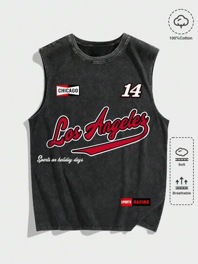 Prep Top canotta da uomo in stile gotico con stampa di croce, lavato e consumato