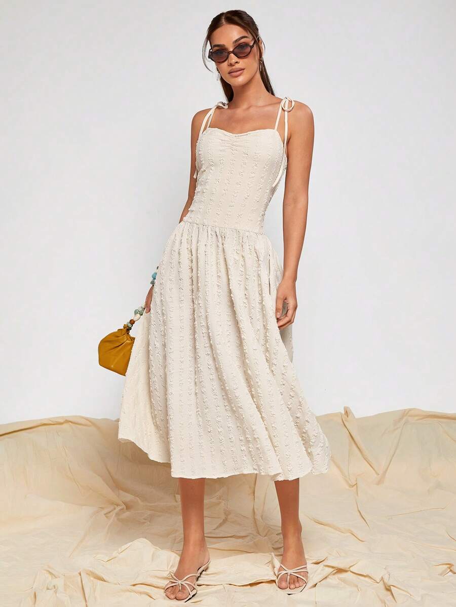 COSMINA Váy suông họa tiết trơn màu mùa hè cho nữ, dùng cho bữa sáng muộn - Kem - Xem 1