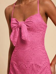 Travachic 纯色孔眼刺绣前系带吊带女式连衣裙 - 玫紅色 - 查看 6