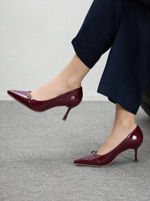 CUCCOO BIZCHIC 女士酒红色高跟鞋 性感细跟尖头高跟鞋 户外日常通勤派对宴会鞋 - 酒紅色 - 查看 5