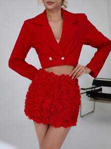 CLARA VERO Simple All Over 3D Rose Print Skirt, Fashionable & Suitable For Summer - Red - View 6