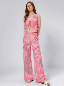 GENKIRA 2 件套女士条纹系带背心和裤子休闲装 - 彩色 - 查看 3