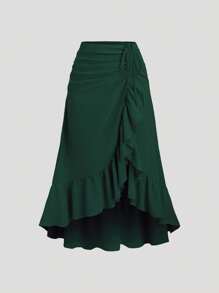 Sweetra Kvinnors nya alla hjärtans dag Burgund hög-låg fåll Retro Palace Style kjol, dragsko med volanger i lager, Festkjol, Bohemian kjol, vår/sommar - Grön - Visa 1