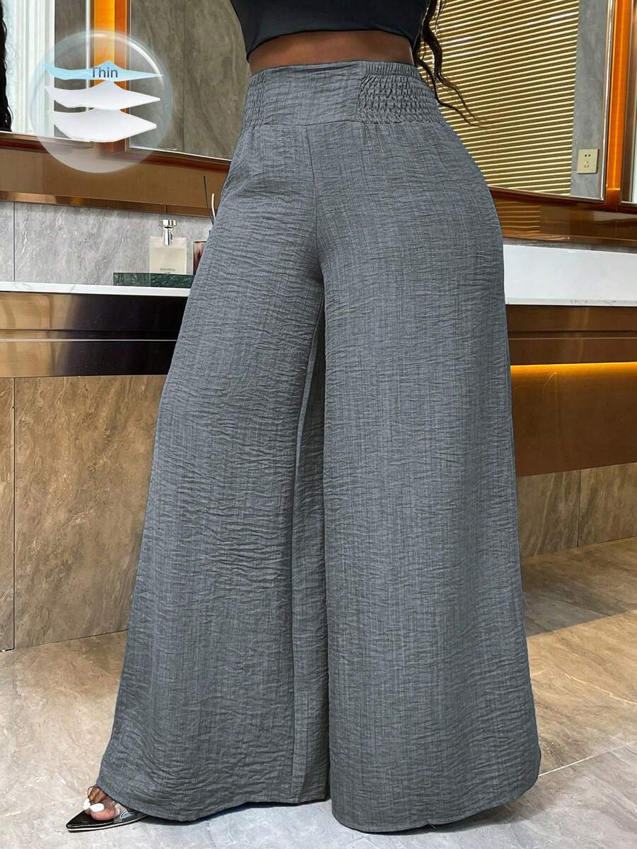 SHEIN LUNE Women's Solid Color High Waisted Loose Wide Leg Casual Pants Fall Cloth For Women - Light Grey - View 1