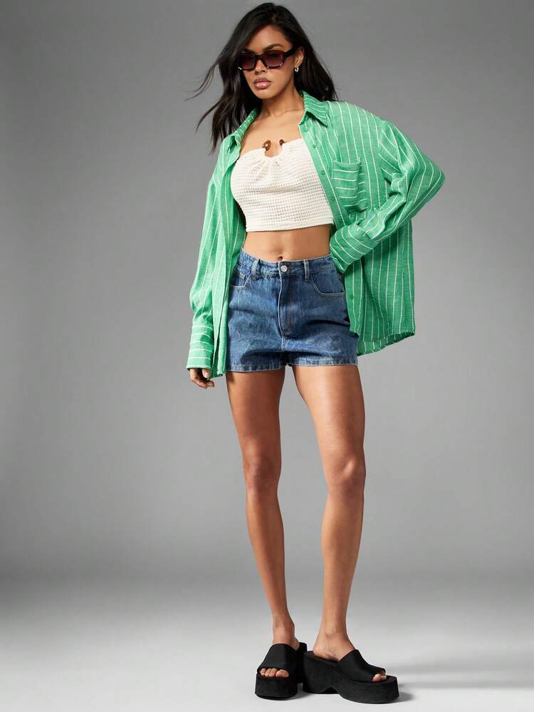 MISSGUIDED Oversized Striped Button Down Shirt Long Sleeve Casual Top Spring Summer Beach Cover Up Resort Vacation Loose Fit Collared Blouse Christmas