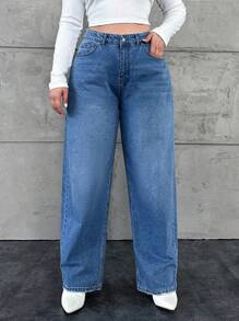 SHEIN Cottnline Plus High Waist Solid Jeans - Light Wash - View 5